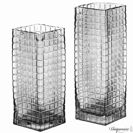 Uniquewise Set of 10 and 12-Inch Square Frosted Gray Glass Table Vases - A Timeless Centerpiece for QI004738.GY.2