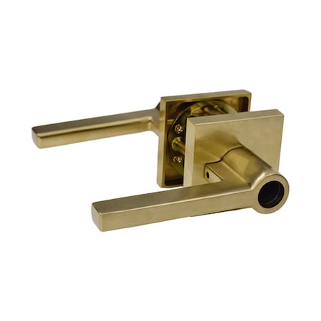 Baldwin Entry Square Lever and Contemporary Square Rose with 6AL Latch and Dual Strike Lifetime Satin ENSQUCSR044