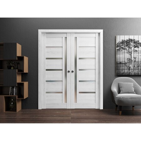 Sartodoors Slab Barn Door Panel Frosted Glass White 30x80 Solid Core Modern Interior QUADRO4088S-NOR-30