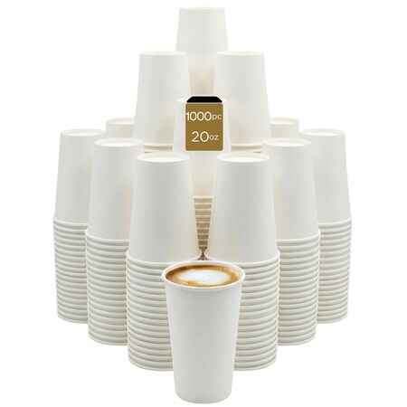 Eco Harmony Products Paper Cup, Single Wall, 90mm, Hot and Cold Beverages, White, 20oz, 1000PK 804648