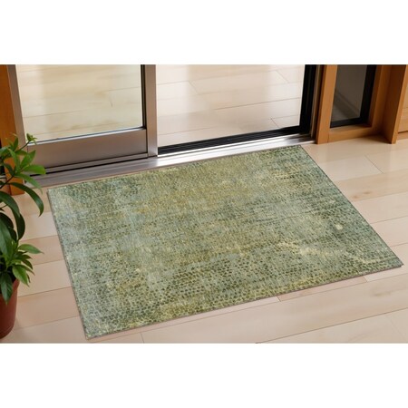 Homeroots 3' X 5' Green And Ivory Abstract Washable Indoor Outdoor Area Rug 631095