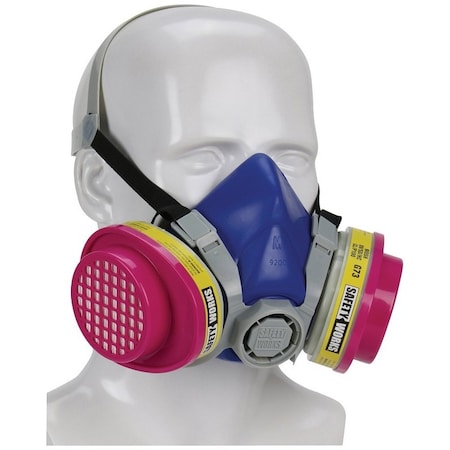 Safety Works SWX00320 Multi-Purpose Half Mask Respirator, M Mask, 99.97 % Filter Efficiency, Blue SWX00320-01