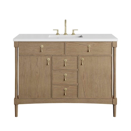 James Martin Vanities Kinnsden 48" Single Vanity, Weathered Oak w/ 3 CM White Zeus Silestone Top D680-V48-WTO-3WZ