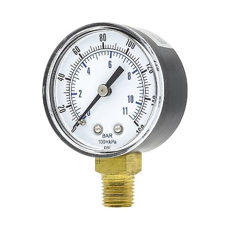Zoro Select Pressure Gauge, 1/4 in NPT, Bottom Location SEP-101D-204F