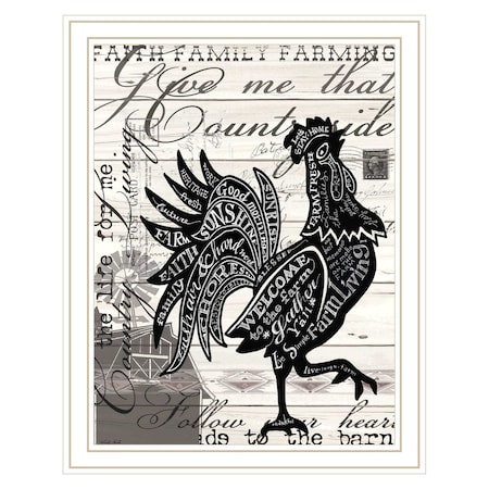 Homeroots Faith Family Farm Rooster White Framed Wall Art 573949