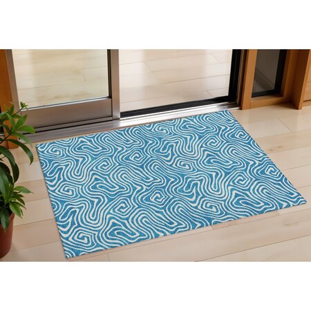 Homeroots 3' X 5' Teal Blue And Ivory Abstract Washable Indoor Outdoor Area Rug 599760