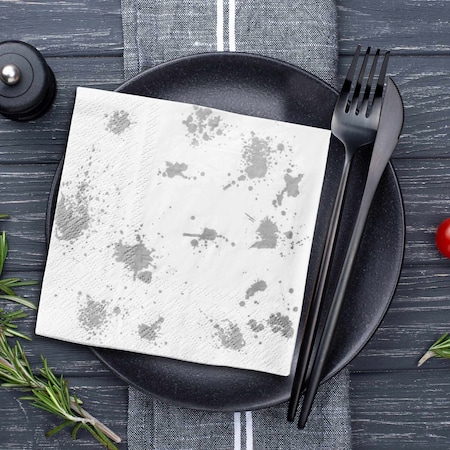 Smarty Had A Party White with Silver Paint Splatter Paper BeverageCocktail Napkins 600 Napkins, 600PK 2292-CASE