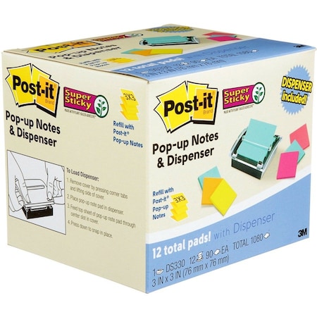 Post-It reg Super Sticky Popup Notes Dispenser, Assorted MMMDS330SSVA