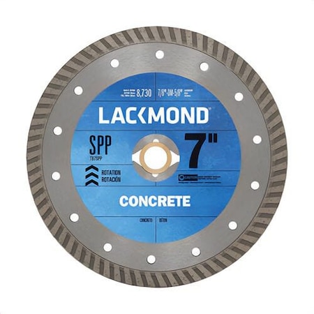 Lackmond Turbo Diamond Blade, 7 in dia Blade, 0.09 in W, 7/8 in, DM, 5/8 in Arbor/Shank, Wet/Dry Cutting TB7SPP