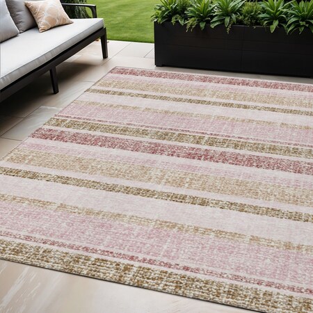 Homeroots 5' X 8' Pink And Beige Striped Washable Indoor Outdoor Area Rug 632234