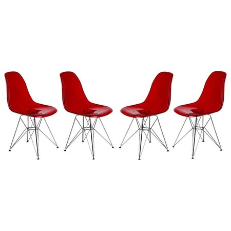Leisuremod Cresco Plastic Dining Side Chair, Transparent Red, 4PK CR19TR4