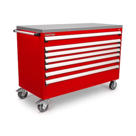 Tekton Rolling Tool Cabinet, 7 Drawer, Red, Steel, 60 in W x 27 in D x 41-1/2 in H OCL63200SST