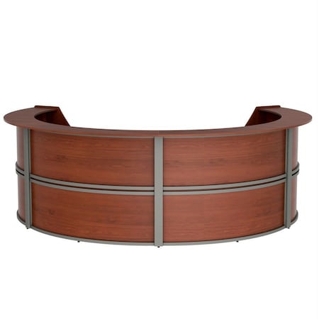 Linea Italia Reception Desk 107 in D X 46 in H, 11.8 ft W X Thermofused Laminate, Cherry ZUC298