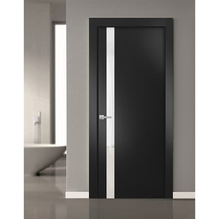 Sartodoors Slab Barn Door Panel, Planum 0040 Matte Black with White Glass, Sturdy Finished Doors, Pocket Close PLANUM0040S-BLK-2896