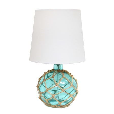 Homeroots 15" Aqua Glass Round Table Lamp With White Drum Shade 643037
