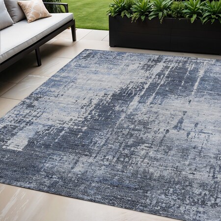 Homeroots 5' X 8' Navy Blue And Sky Blue Abstract Washable Indoor Outdoor Area Rug 587291