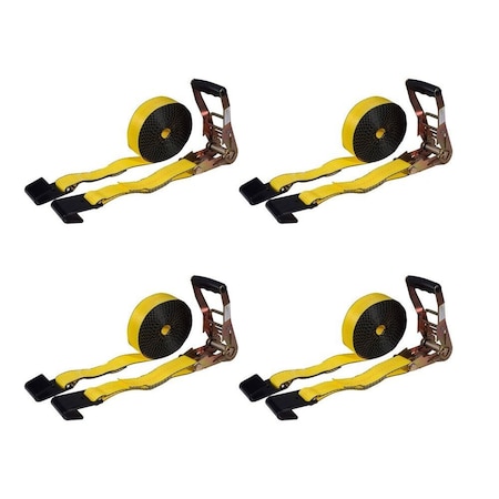 Mytee Products 2in x 30ft Ratchet Strap with Flat Hook - Yellow, 4PK RS230x4