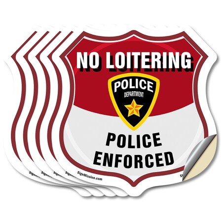 Signmission No Loitering Shield Sign Police Enforced, 4 inch X 4 inch, Vinyl Decal, 5PK SHI-D-5PACK-4-396