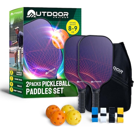Outdoorcruiser Outdoor Cruiser Pickleball Set, USAPA Approved, Carbon Fiber Paddles, 2 Rackets, 4 Balls, Sling Bag OCCPKB10