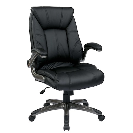 Office Star Products FL Series Faux Leather Mid Back Mgrs Chair, Black FLH24987-U6