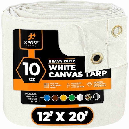 Xpose Safety Tarp, 12 ft X 20 ft, 10 oz, White, Canvas CTW10-1220-X