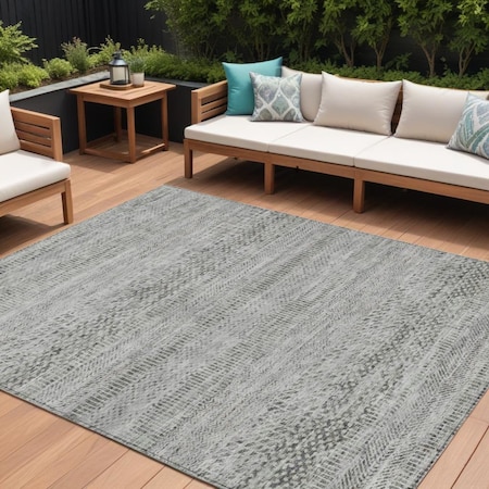 Homeroots 9' X 12' Gray And Charcoal Striped Washable Indoor Outdoor Area Rug 615666