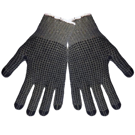 Global Glove Medium Weight Poly/Cotton, Gray, Both Sides Dotted, Men's, 12PK S65D2