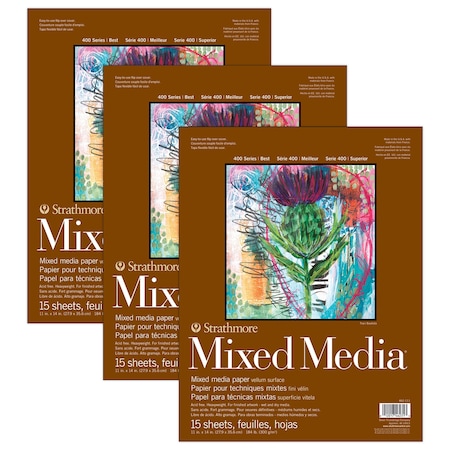 Strathmore 400 Series Mixed Media Pad, Glue Binding, 15 Sheet, 11x14 inch, 3PK P462-111-03
