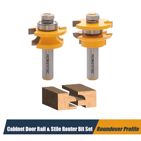 Powertec Cabinet Door Rail and Stile Router Bit, Roundover Profile, 1/2" Shank, 1-5/8" Diameter, 1 Pair 73071