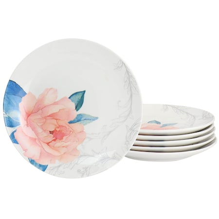 Martha Stewart 8 Inch Fine Ceramic 6 Piece Floral Decorated Dessert Plate Set 128866.01