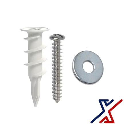 X1 Tools HD 1 3/4" Long Nylon / Plastic Drywall Anchor w/ 1 1/2" Screw & Washer, 8 Sets, 8PK X1E-CON-ANC-DRY-5530x8