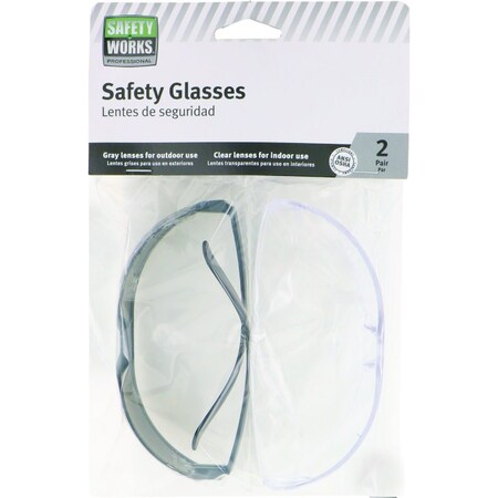 Safety Works Gray & Clear Frame Safety Glasses with Gray & Clear Lenses, 2PK SW33001