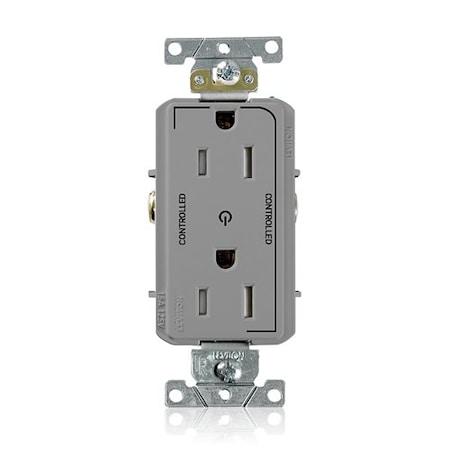 Leviton Dec Plus Dup 15A 125V TR 2Mrk-Ctrl Gry TDR15-S2G