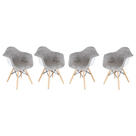 Leisuremod Willow Velvet Eiffel Wooden Base Accent Chair, Cloudy Grey, 4PK W24VGR4
