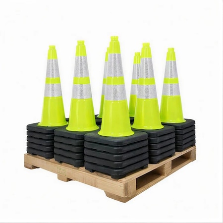 Traffic Kontrol 36in Traffic Safety Cone - 10 Lbs - Lime - 6in+4in Hi Intensity Reflective Collars - 30PK TKTC-36-10-LM-2C-30