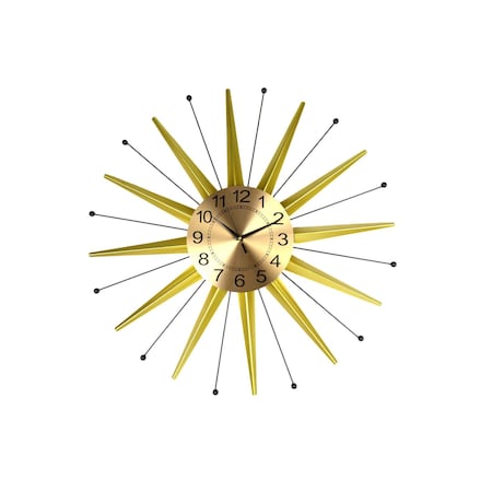 Homeroots 28" Gold And Black Metal Silent Analog Starburst Wall Clock 626375