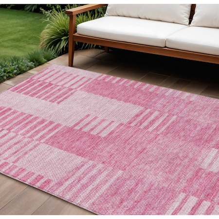Homeroots 9' X 12' Pink And Blush Striped Washable Indoor Outdoor Area Rug 581663