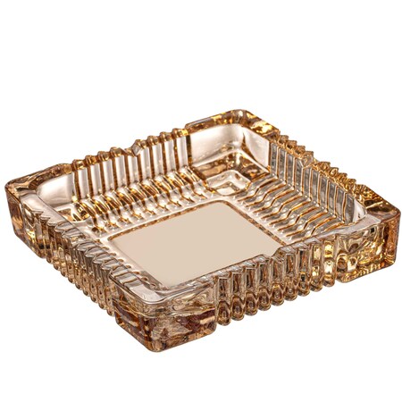 Basicwise Luxury Large Glass Ashtray with 4 Slots for Cigarettes and Cigars, Transparent Square Design for QI004717