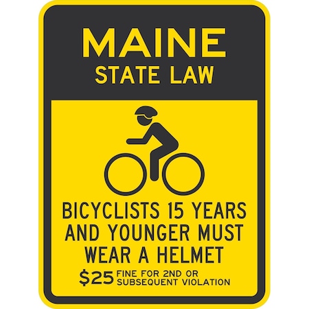 Lyle Bicyclists 15 Years And Younger Must Wear A Helmet, USD 25 Fine, 18x24, Non-Reflective, Yellow G-11188-NA_18x24