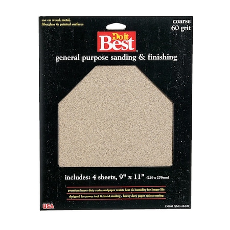 Do It Best General Purpose 9''x11'' 60 Grit Coarse Sandpaper, 4PK 330183GA