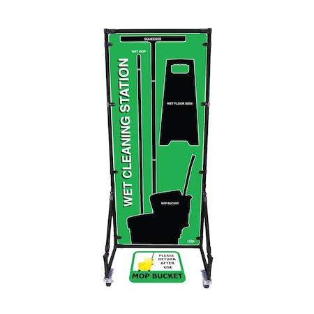 5S Supplies Housekeeping Shadow Board Broom Station V15, Green, BO + Stand HSB-V15-GREEN-BO-STAND