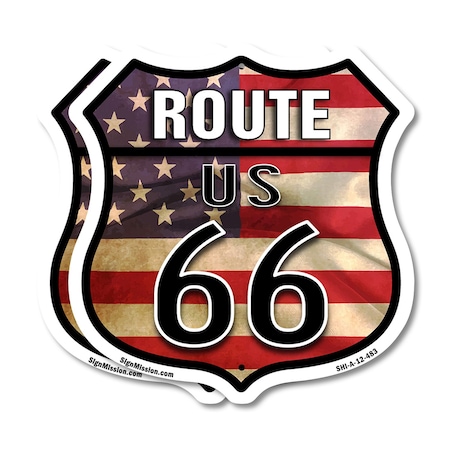 Signmission Route Us 66 Flag, 12 inch X 12 inch, Plastic Sign, 2PK SHI-P-2PACK-12-483