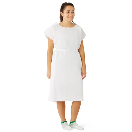 Medline Reinforced Tissue Patient Gown, Tissue-Poly-Tissue, Disposable, White, 30in x 42in, 50PK NON24355
