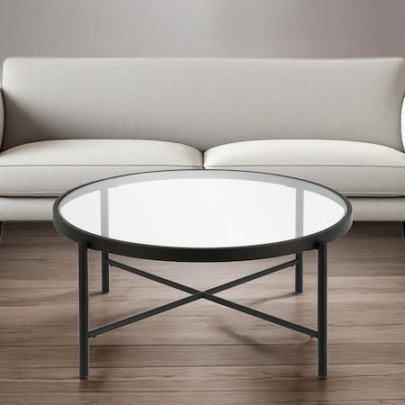 Homeroots 36" Black Glass And Steel Round Coffee Table 520915
