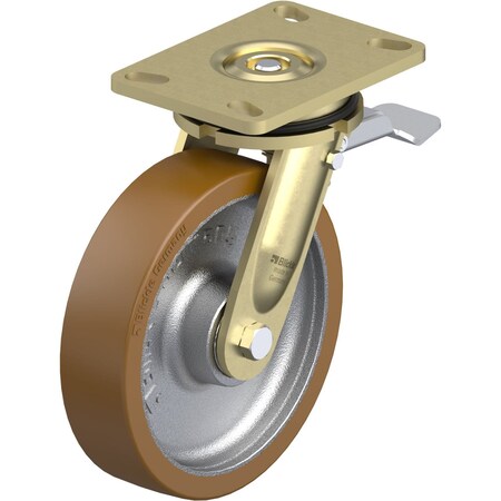 Blickle Swivel Plate Caster, PU, 8", Brake, Caster Wheel/Tread Material: Cast Iron/Polyurethane LS-GB 200K-16-ST