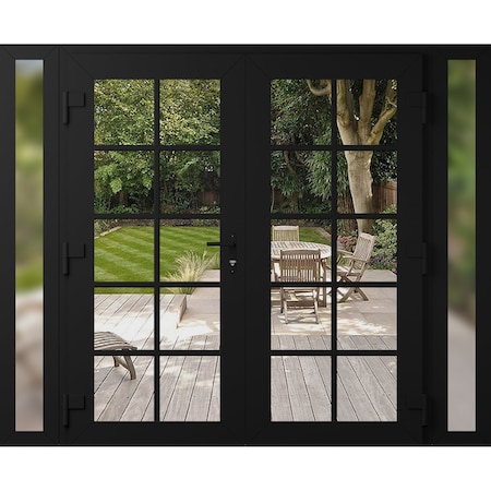 Vdomdoors Front Exterior Prehung Metal-Plastic Double Doors Clear Glass / MANUX 8100 Matte Black / Office Com MANUX8100DEXD-BLK-W14+72+14xH80-RH-I