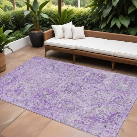 Homeroots 9' X 12' Lavender And Gray Damask Washable Indoor Outdoor Area Rug 603771