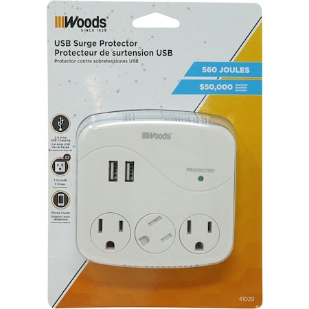 Southwire Outlet Tap, Surge, USB, 3 Outlet(s) 41029