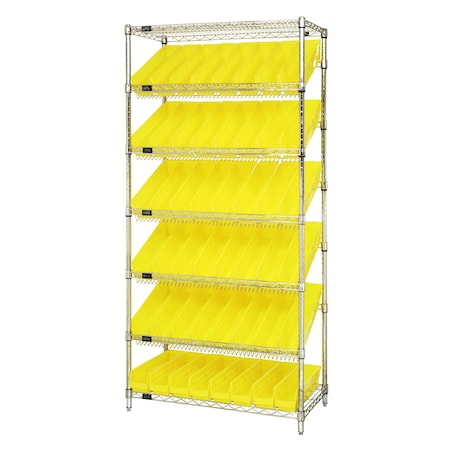 Quantum Storage Systems WIRE SHELVING UNIT W/48 YELLOW BINS WRS-7-103YL