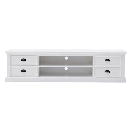 Homeroots 71in White Solid Wood Enclosed and Open Storage TV Stand 397708